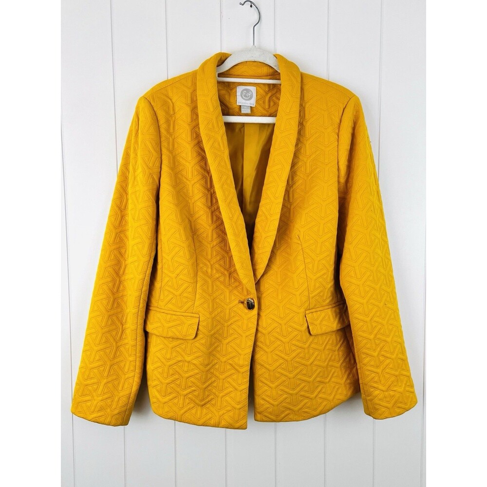 Kilburne & Finch Yellow Quilted Textured Blazer Workwear Preppy Quiet Luxury XL